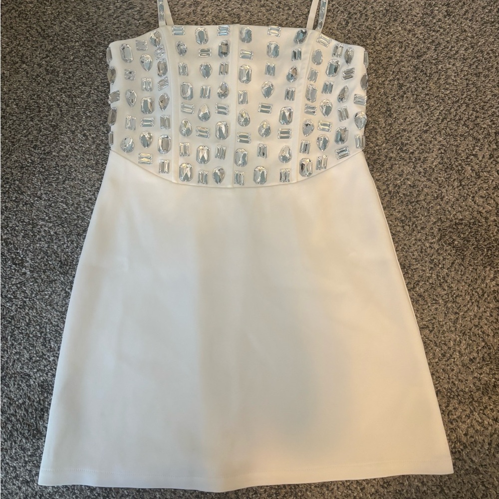 Nasty Gal White Mini Dress with Silver Accents